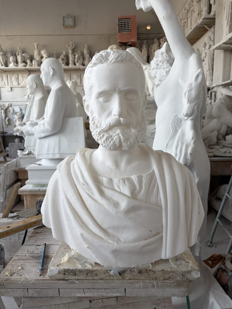 3D-printed model of a bust of Vitruvius in the marblepassion workshop, Pietrasanta